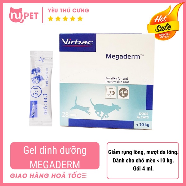 Gel dưỡng da lông MEGADERM VIRBAC cho chó mèo | Tuýp dầu cá Megaderm gói 4ml | Gel dinh dưỡng cho chó mèo biếng ăn