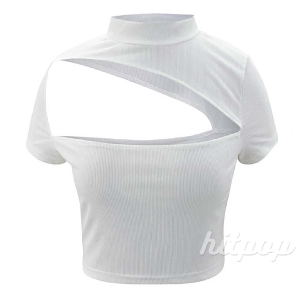 Áo Croptop tay ngắn ôm dáng màu trơn rỗng thời trang | BigBuy360 - bigbuy360.vn