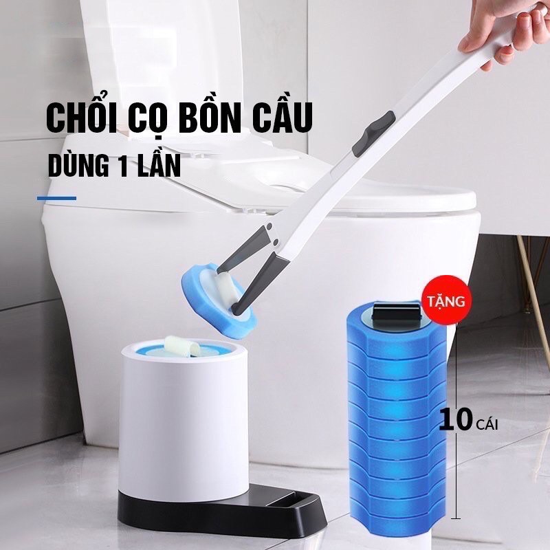 Chổi cọ bồn cầu dùng 1 lần tặng kèm 10 đầu cọ