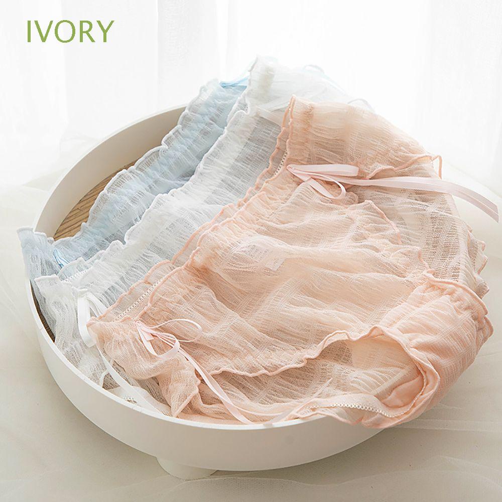 Quần lót cotton lụa không đường may phối nơ xuyên thấu gợi cảm cho nữ