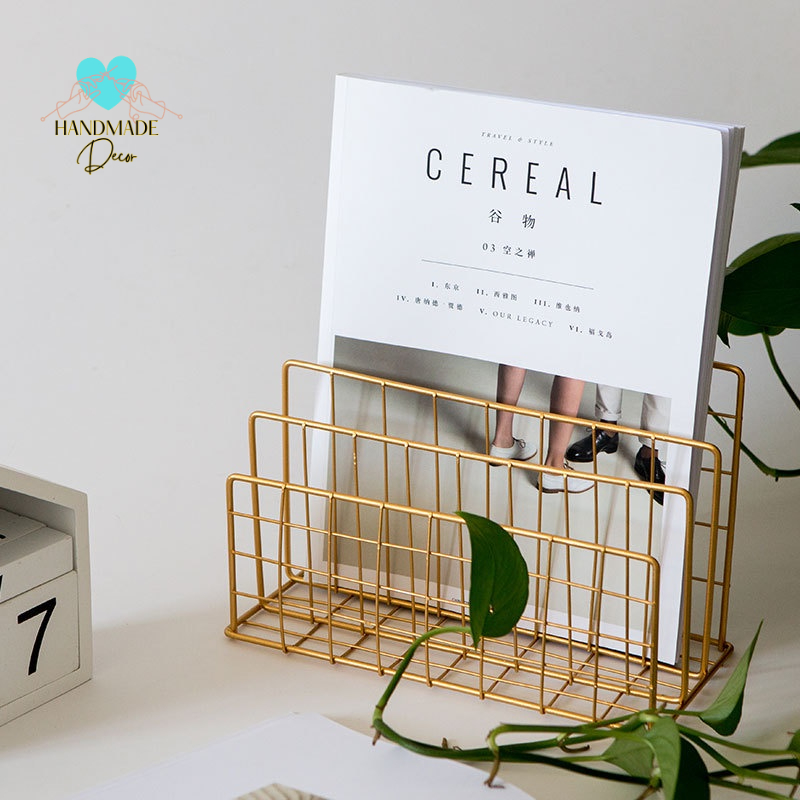 Kệ giá đỡ sách tài liệu tạp chí để bàn bằng thép hợp kim phủ sơn siêu bền, decor góc học tập, văn phòng làm việc