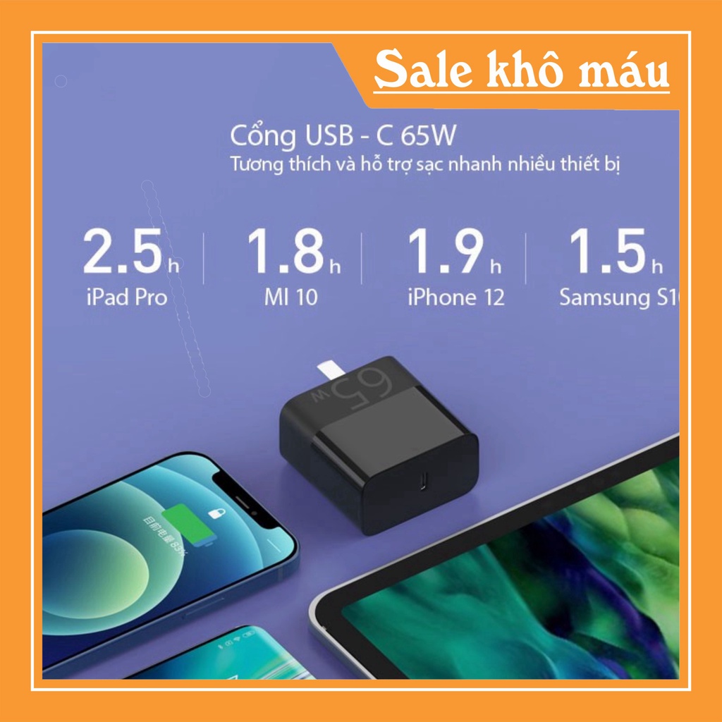 QUÁ LÀ RẺ Củ sạc nhanh PD 65W cổng USB-C, Hỗ trợ sạc Macbook, iPad, iPhone, Máy tính xách tay >>>