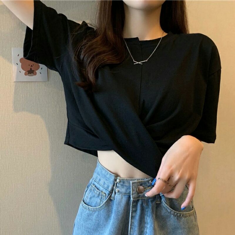 Áo thun lửng tay ngắn lưng cao thời trang
