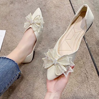 Giày búp bê đế bệt nơ voan mũi nhọn