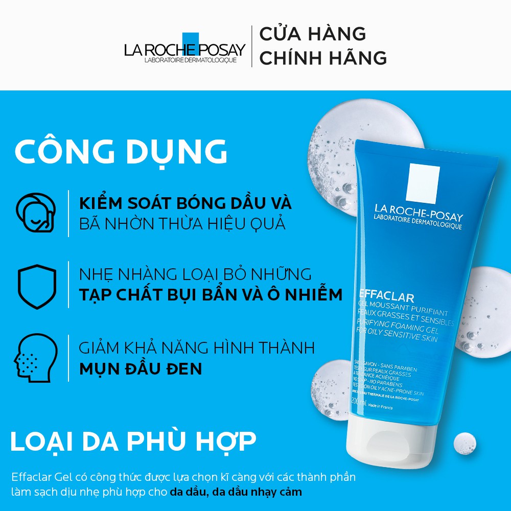 Gel rửa mặt tạo bọt làm sạch dành cho da dầu nhạy cảm La Roche-Posay Effaclar Foaming Gel 50ml