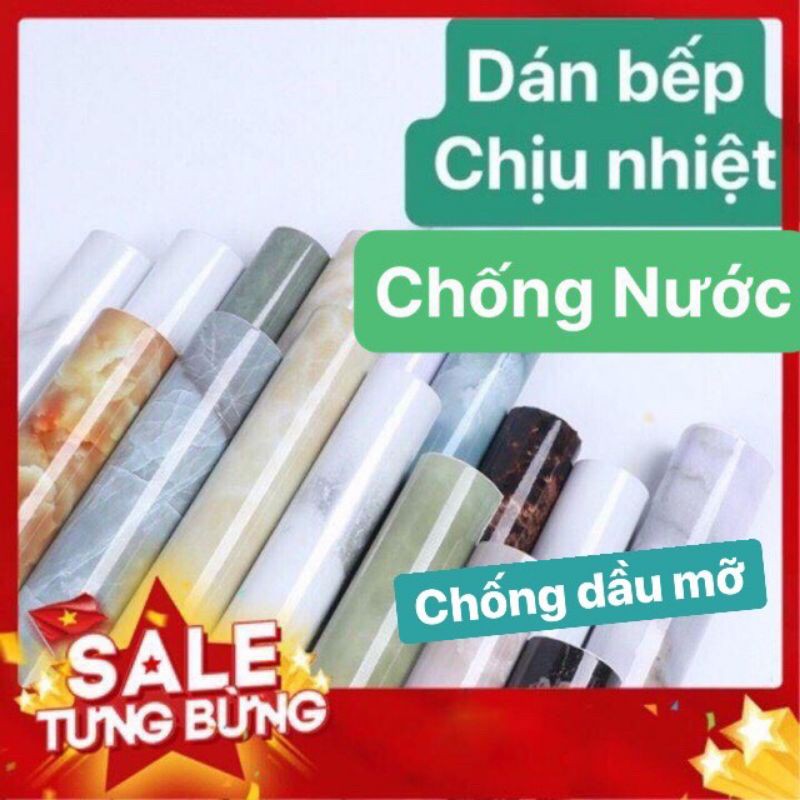 Giấy dán bếp nhà tắm chống nước keo sẵn {GIÁ RẺ} 5mx60cm chịu nhiệt chống dầu giả đá