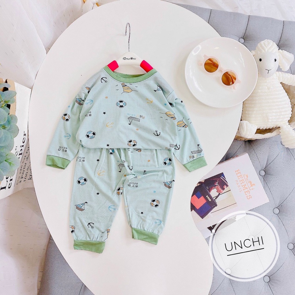 Bộ Dài Tay Cho Bé Gái, Bé Trai Minky Mom Vải Cotton in Hoạ Tiết dễ thương, Bộ Quần Áo Dài Tay Trẻ Em, Bé Mặc Điều Hòa