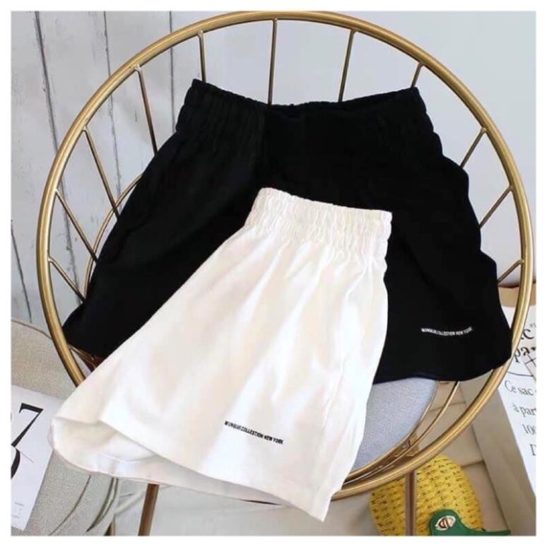 Quần Short Đũi Thêu Chữ Nhỏ Nữ [FREESHIP]  Shorts Đùi Ống Rộng, Sooc Cạp Chun Màu Trắng Đen,Sọt Ngắn Ulzzang