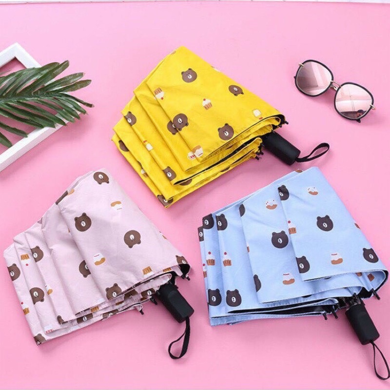 Ô Dù Gấp Gọn Hình Gấu Brown - Ô Gấu Brown - Vải 3 Lớp Chống Tia UV