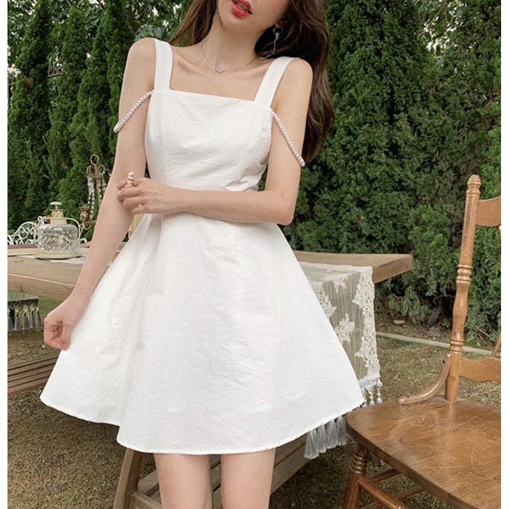 Đầm nữ trắng hở lưng dạo phố dự tiệc cưới cột nơ lưng siêu dễ thương vải 2 lớp siêu đẹp