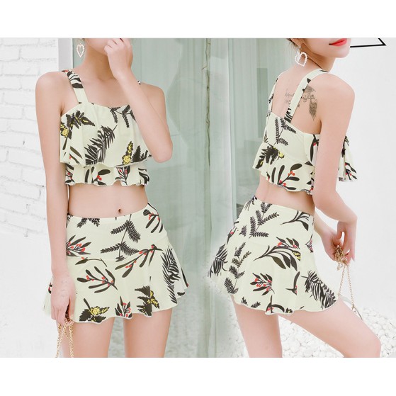 (bỏ sỉ)Set áo 2 tầng 2 dây họa tiết lá+ váy có quần bên trong đẹp y hình (2 màu) | BigBuy360 - bigbuy360.vn