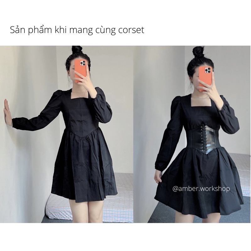 Váy xòe cổ vuông tay bồng DR001