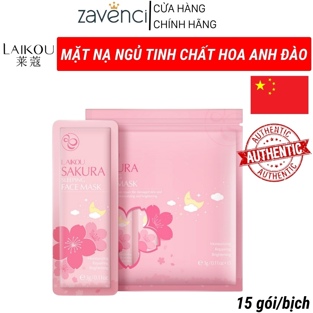 Mặt Nạ Ngủ SAKURA LAIKOU Sleeping Face Mask Chiết Xuất Hoa Anh Đào (15 gói/bịch)