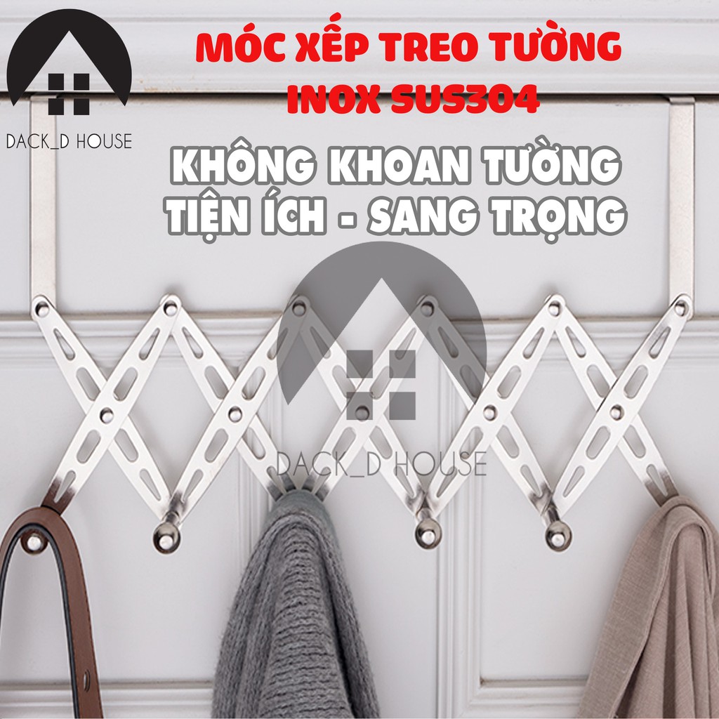 Móc đồ treo cửa Dack D House, inox 304 chống rỉ sét, 6 chấu xếp gọn tiện lợi, gia dụng thông minh