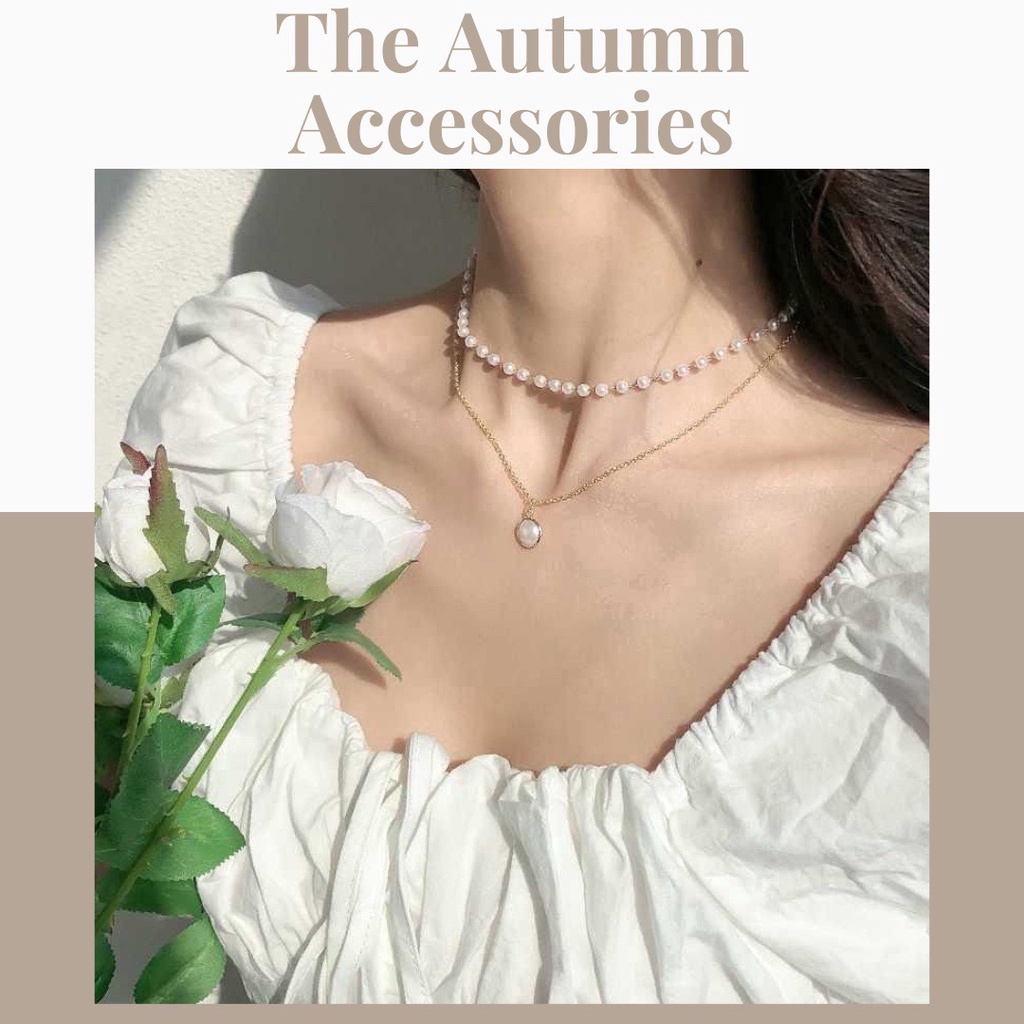 Dây chuyền 2 dây mạ vàng đính ngọc trai nhân tạo The Autumn Accessories - DC01