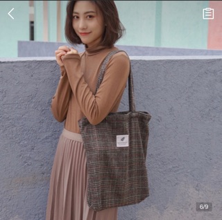 Túi tote đeo vai kẻ dạ