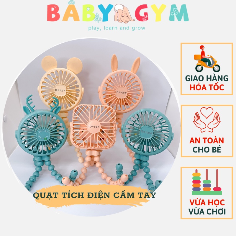 Quạt Tích Điện Mini Cầm Tay, Để Bàn, Có Đèn – Quạt Sạc Điện Mini – Babygym