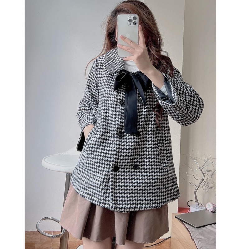 [HÀNG SẴN]ÁO DẠ CỔ NƠ RỜI HOẠ TIẾT ZICZAC 8 CÚC SIÊU XINH | BigBuy360 - bigbuy360.vn