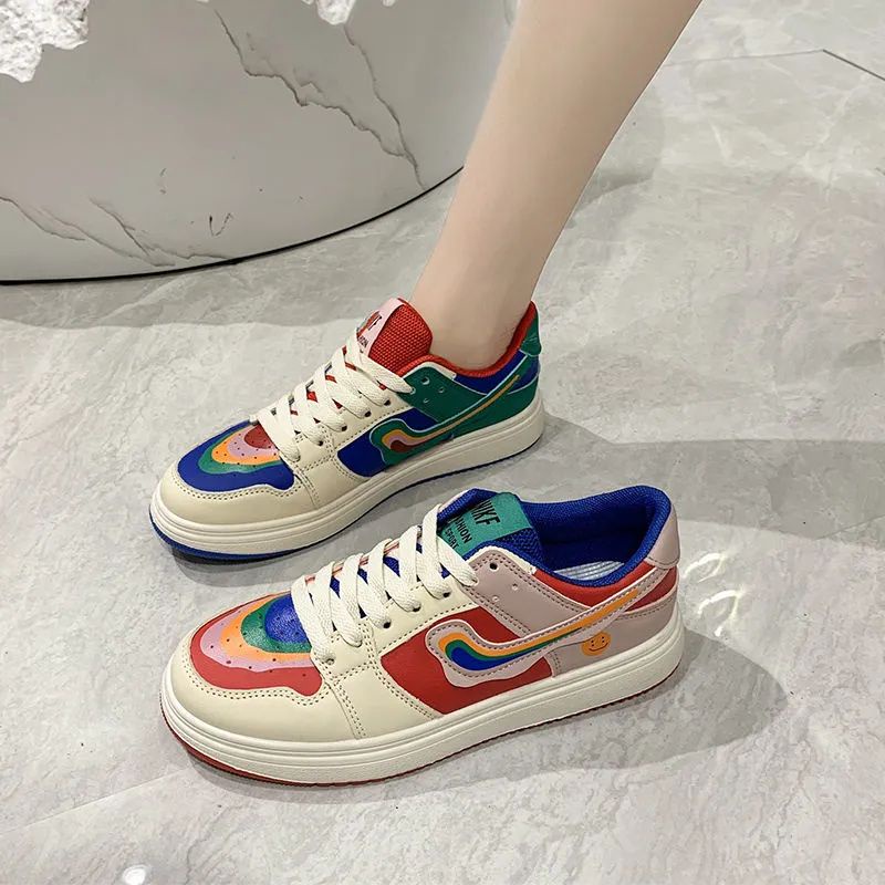 Giày sneaker nu Giày Thể Thao Da Phối Màu Cầu Vồng Thời Trang 2022 Cho Nữ