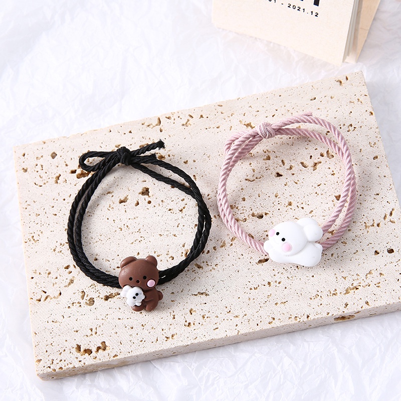 Set 1/2 vòng tay bện dây hình gấu hoạt hình ôm nhau có nam châm phong cách hàn quốc cho nam nữ