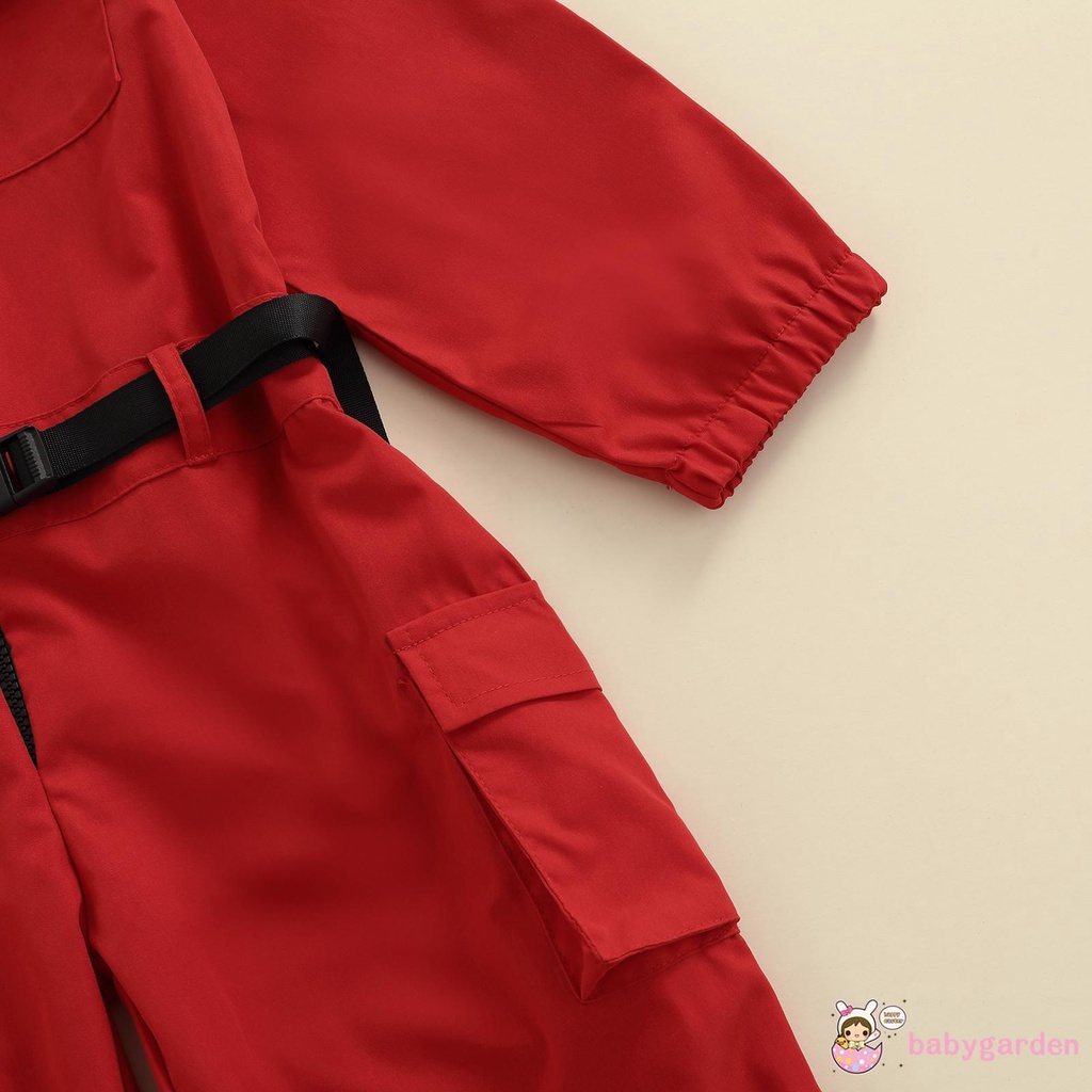 Bộ đồ liền thân tay dài có mũ trùm màu trơn phối khóa kéo thời trang thích hợp cho bé 2-8 tuổi