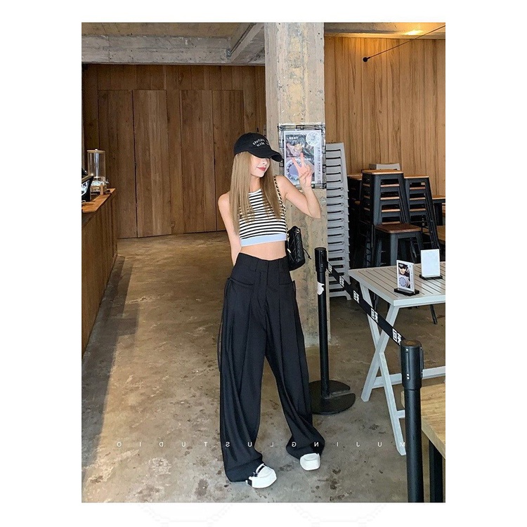 Honypove Quần Tây Ống Rộng Phong Cách Hàn Quốc Cho Nữ