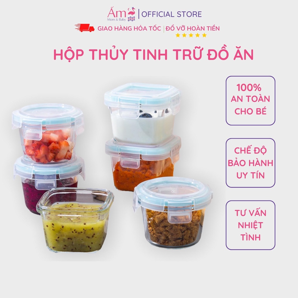 Hộp Trữ Đông Thủy Tinh Đựng Đồ Ăn Dặm Cho Bé Ấm Baby Dung Tích 150ml Ấm Gift Decor
