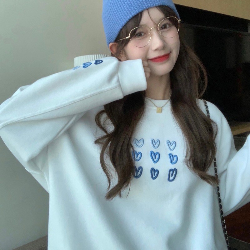 áo nỉ bông nữ thêu trái tim cute nhiều màu 2021 | BigBuy360 - bigbuy360.vn