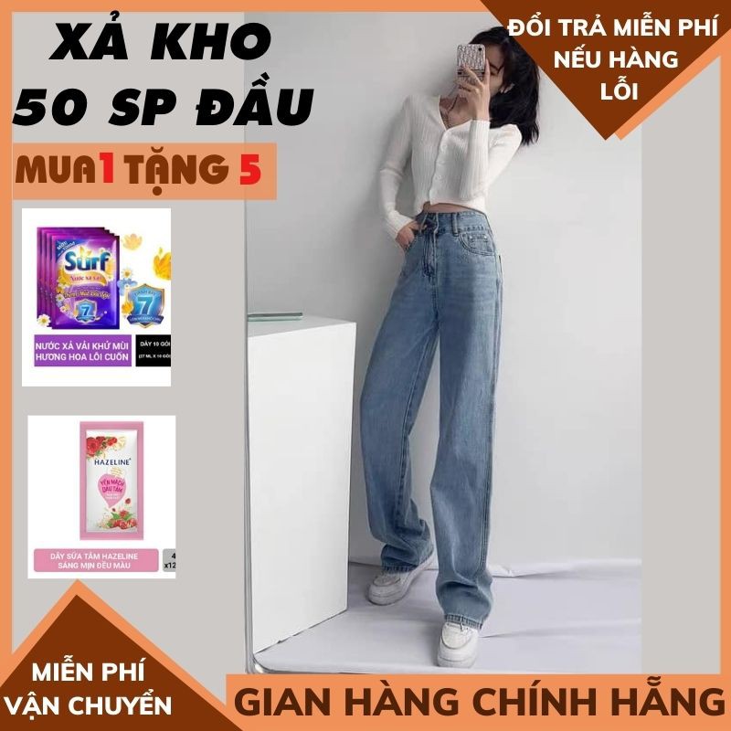 Quần bò nữ ống rộng quần jean dáng dài cạp cao phong cách hàn quốc dáng bao đẹp THỜI TRANG1989