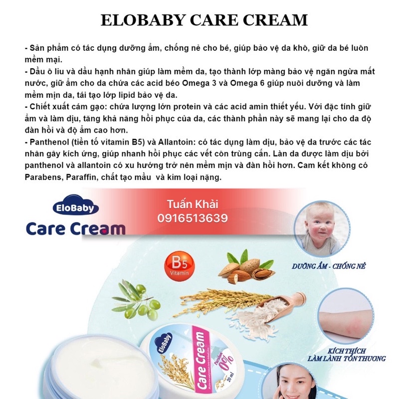 Kem dưỡng ẩm cho bé từ 1 háng tuổi ELOBABY giúp dưỡng ẩm chống nẻ làm lành da cho bé do côn trùng cắn - ELOGE - Hộp 20ml