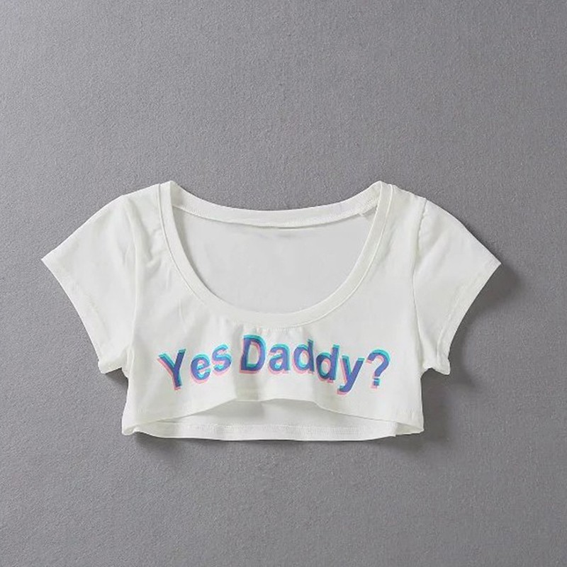 [springeven] Áo Crop Top Chạy Bộ Ngắn Tay In Chữ Yes Daddy Cho Nữ
