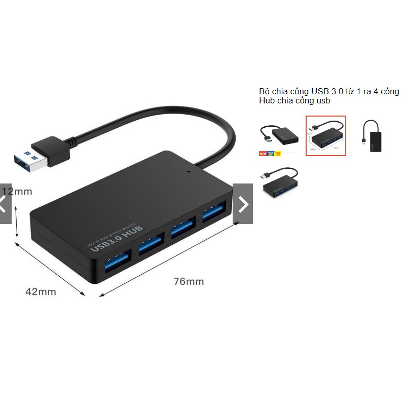 Bộ chia cổng USB 3.0 từ 1 ra 4 cổng Hub chia cổng usb