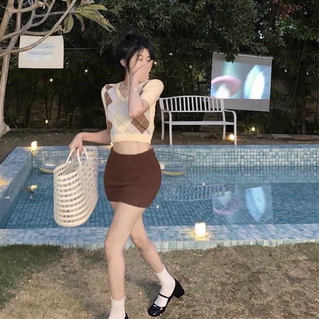 【ZHELIHANGFEI】 Áo Thun POLO Dệt Kim Ngắn Tay Đính Kim Cương Giả