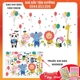 Đề can dán tường cho bé trai bé gái bầy thú vui vẻ SK9321, tranh hình dán sticker cho bé các con vật