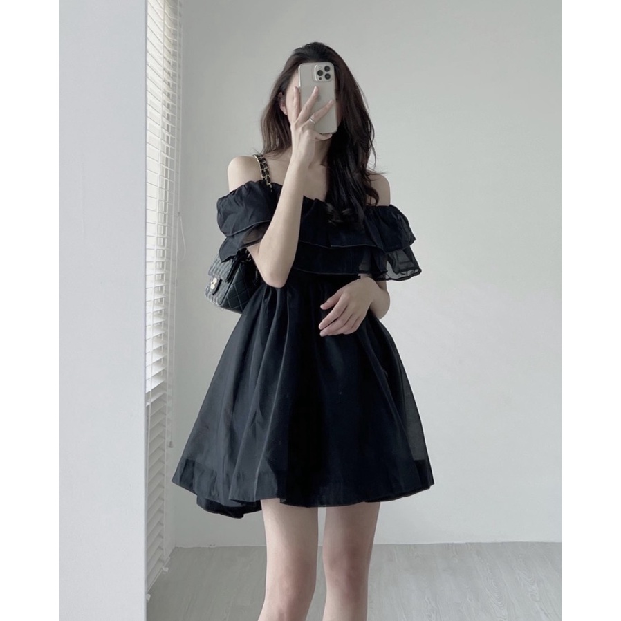 Váy babydoll trễ vai - Váy trễ vai công chúa xoè bồng chất voan đũi cát chuẩn đẹp HK Shop9720