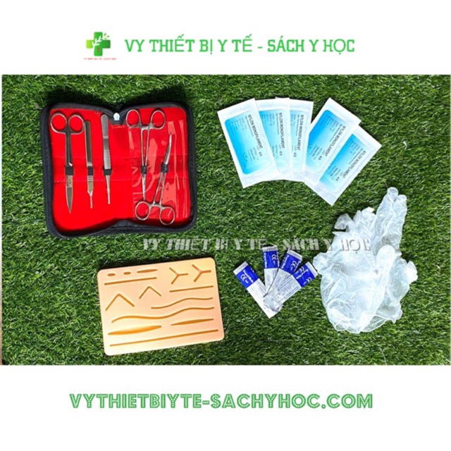 TRỌN BỘ MÔ HÌNH MIẾNG DA GIẢ THỰC TẬP HÀNH KHÂU DA VẾT THƯƠNG VÀ Bộ dụng cụ tiểu phẫu TẬP KHÂU PHẪU THUẬT PAKISTAN