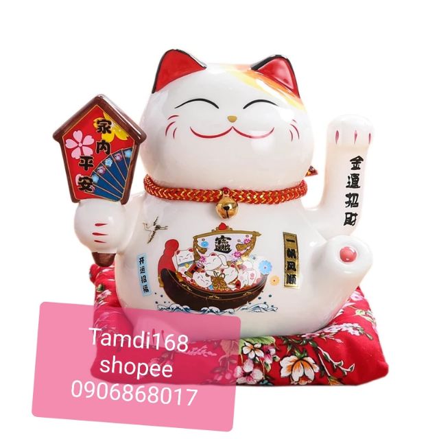 Mèo Thần Tài sứ ngoắc tay vẫy tay cao 16cm