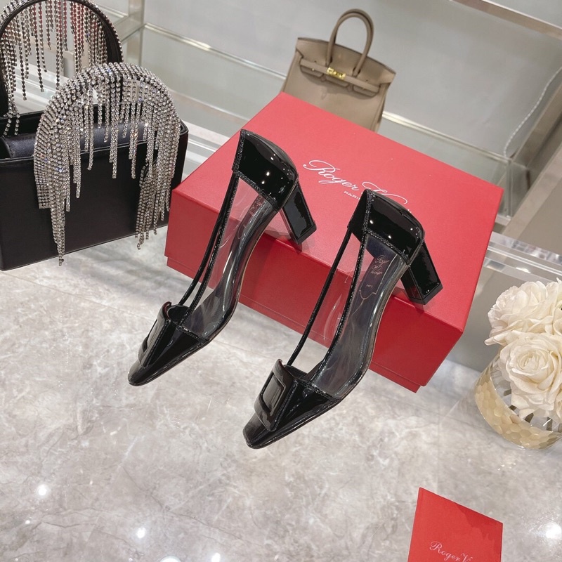 Giày đơn màng TPU có thể gập lại / lưới mùa hè mới của Roger Vivier đế 4.5cm