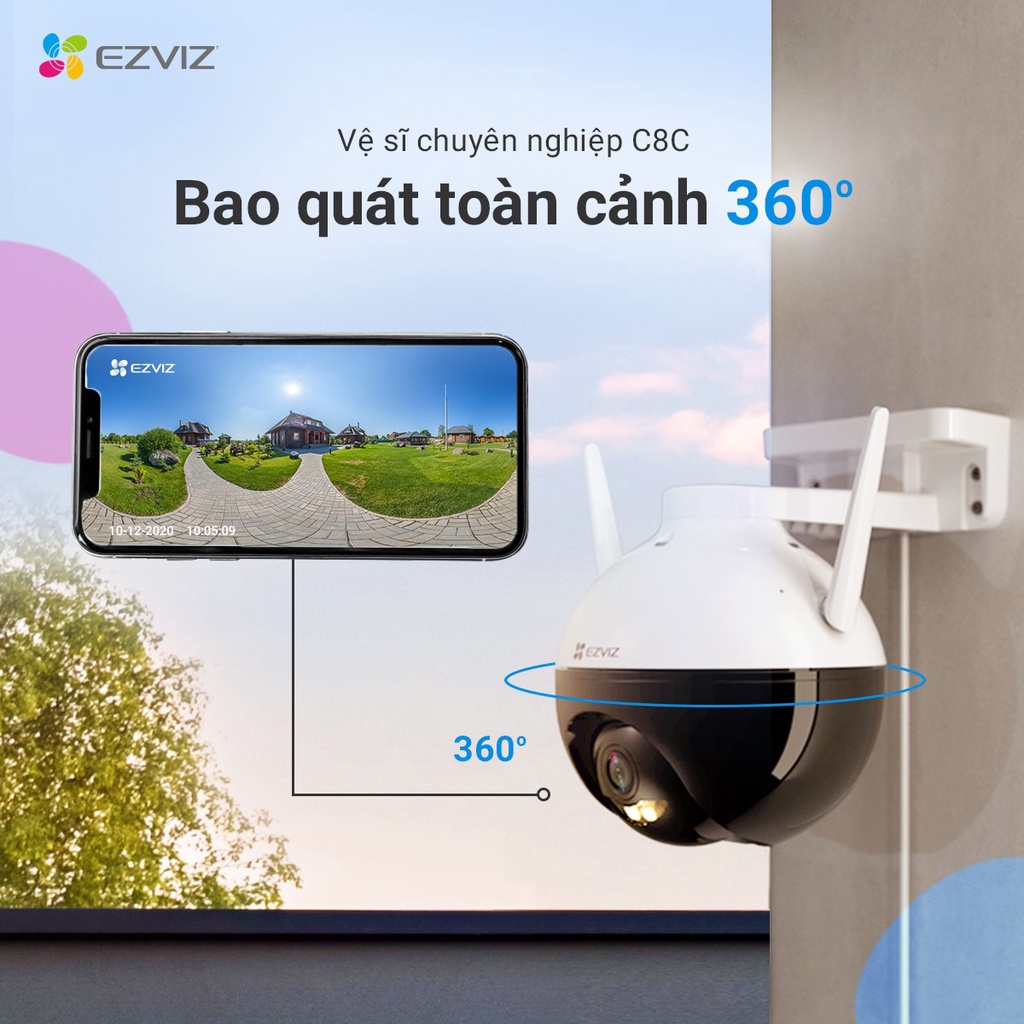 Camera ngoài trời EZVIZ C8C độ phân giải nét 2MP 1080P Xoay 360 độ , nhận diện người AI thông minh