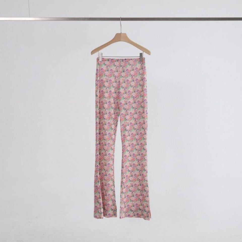 [Bộ Trang Phục Dạo Phố] Quần Dài Ống Loe Ôm Dáng Co Giãn In Hình Trái Tim Màu Hồng