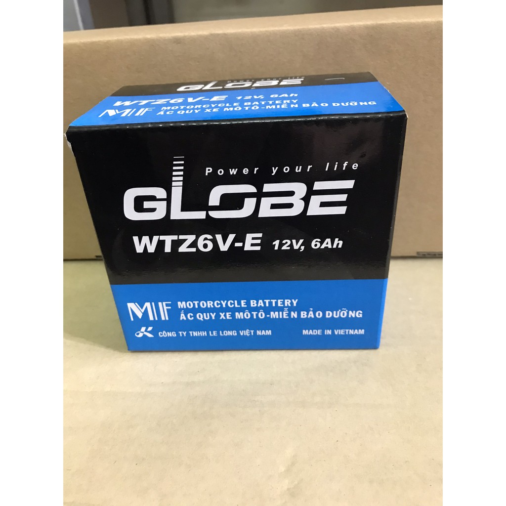 Ắc quy Globe WTZ6V-E (12V-6Ah) - Ắc quy Globe 6A nhỡ vỏ xanh