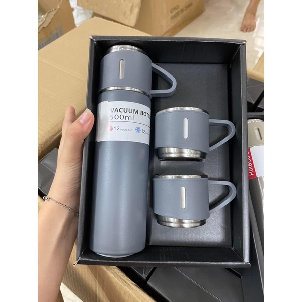 Set Bình Giữ Nhiệt Kèm 2 Cốc Uống Nước Giữa Nhiệt Nóng Và Lạnh Fullbox Thích Hợp Làm Quà Tặng