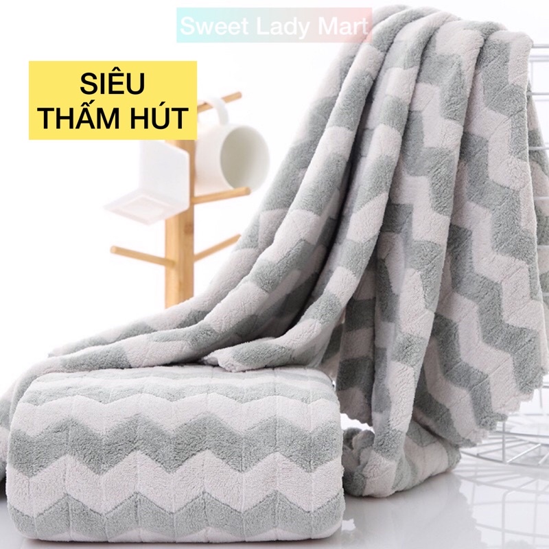 Khăn Tắm Lông Cừu Kẻ Sọc 140cm x 70cm 300g