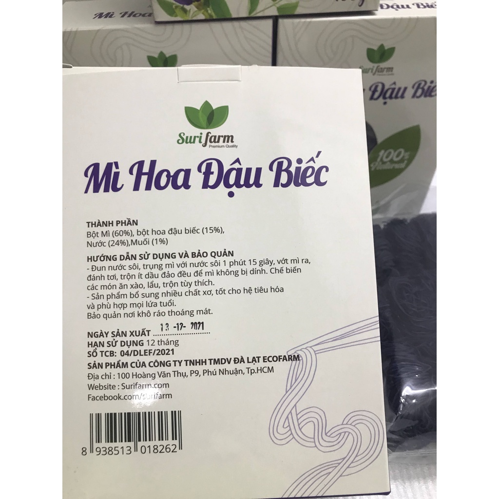 Mì hoa đậu biếc hữu cơ Surifarm hộp 400gr