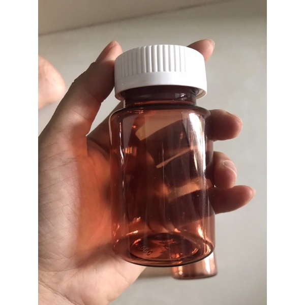 Lọ nhựa PET Nâu 100ml đựng 60 viên con nhộng, hủ nhựa đựng 40v-60v bao gồm siu dính và hút ẩm