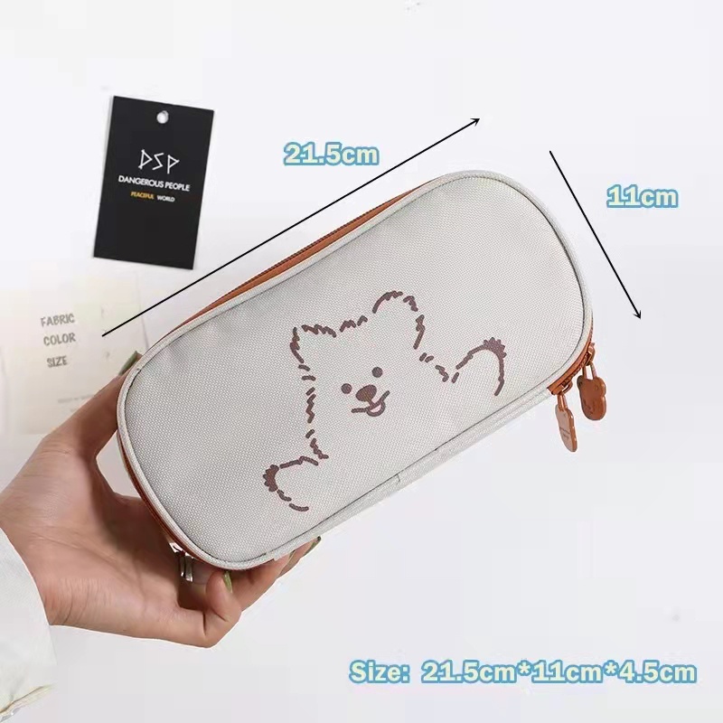 Túi Đựng Bút Bằng Vải Canvas Cỡ Lớn In Hình Gấu Hoạt Hình Dễ Thương