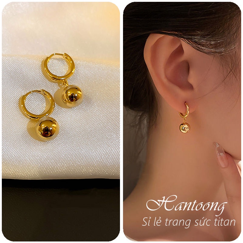 Bông tai nữ titan không gỉ dạng bi tròn thiết kế đơn giản phong cách thời trang thanh lịch mẫu mới 2023