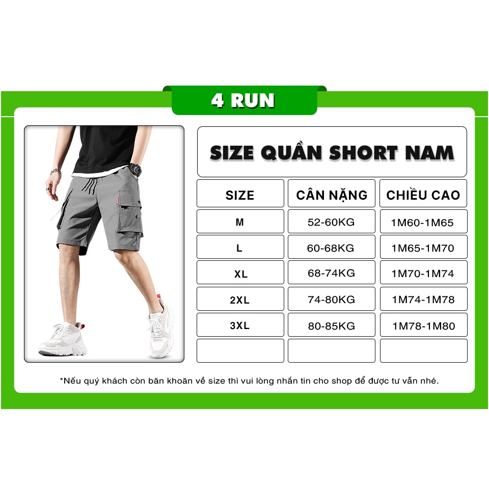 Quần Short nam Kaki 4RUN mã "TT13" quần đùi nam dáng thể thao nam túi hộp có chun vải co dãn mềm mại mùa hè