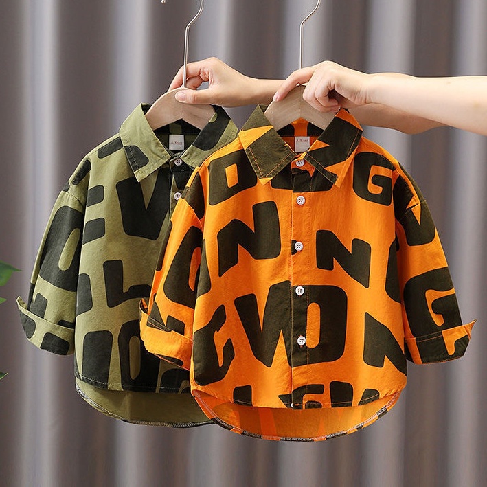 Áo sơ mi in họa tiết chữ thời trang dành cho trẻ em