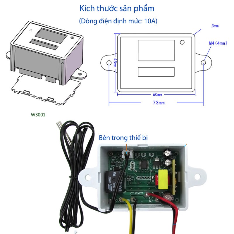 CÔNG TẮC CẢM BIẾN NHIỆT ĐỘ XH-W3001 220V bộ điều khiển nhiệt độ